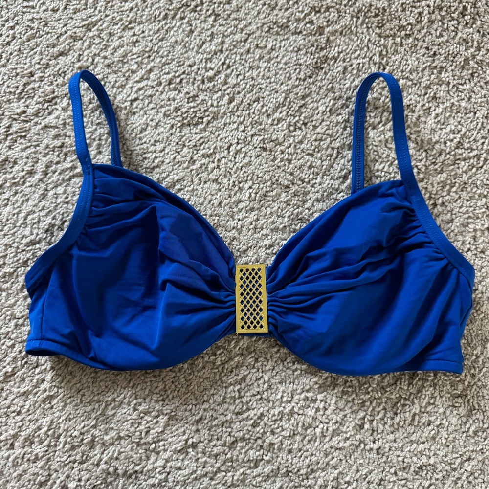 La Blanca Vibrant Blue Bikini Top with Gold Details
